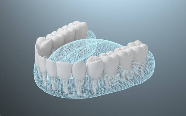 gesunde zähne, zahnbehandlung, 3d-rendering. - menschlicher zahn stock-fotos und bilder