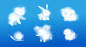Cloud animals, realistic fluffy eddies, design set