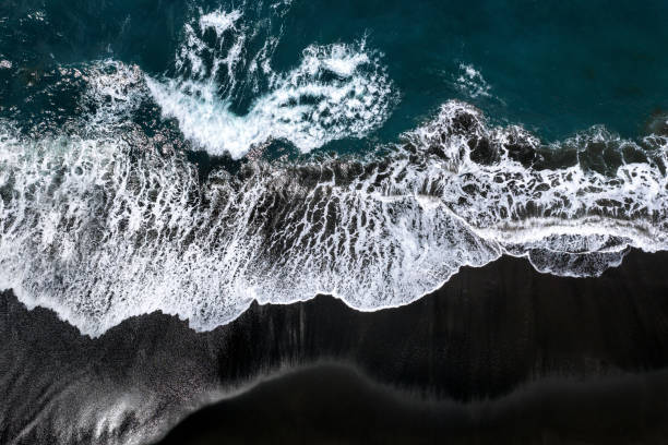 Aerial view of Black sand beach.