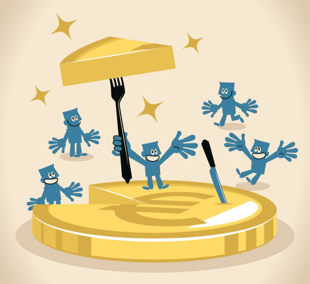 One businessman inserting a fork into a slice of money cake (European Union Currency) and sharing it Blue Cartoon Characters Design Vector Art Illustration.
One businessman inserting a fork into a slice of money cake (European Union Currency) and sharing it. shareholders meeting stock illustrations