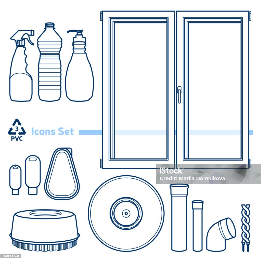 Sort Pvc Icons Plastic Items Set Stock Illustration - Download Image Now - Icon Set ...