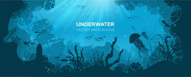 Vector illustration of Underwater ocean world background.