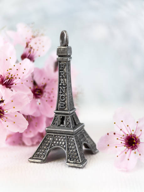 istock Miniature of Eiffel Tower with blooming cherry blossom. 1316391016