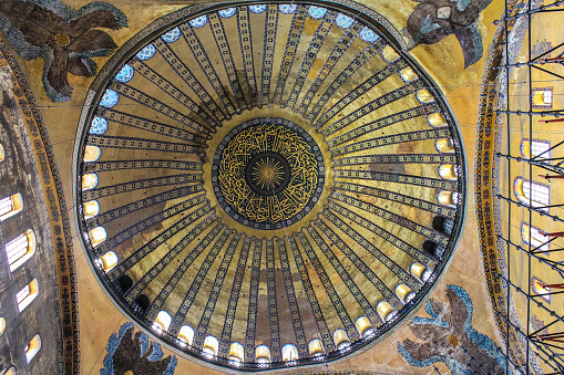 Istanbul, Turkey - May 12, 2013: View of Ornamented Ceiling of Hagia Sophia