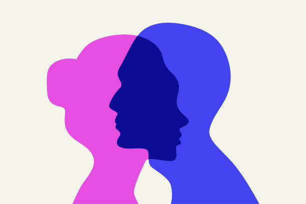 istock Relationship between man and woman. Male and female profiles 1316393549