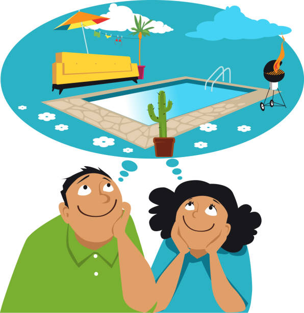 ilustrações de stock, clip art, desenhos animados e ícones de dreaming of a swimming pool - afford