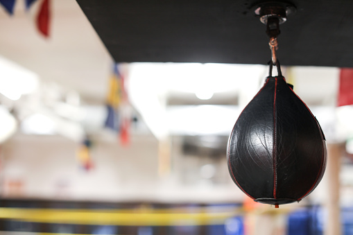 Boxing gloves and a background with an American flag. Top view, place to copy