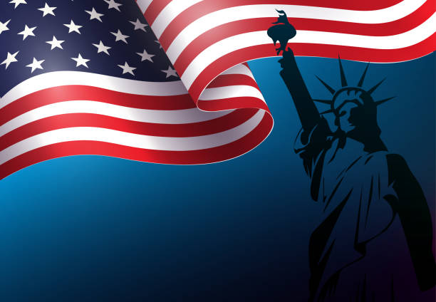 istock Blue composition with silhouette of waving USA flag, independence day, design element 1316396573
