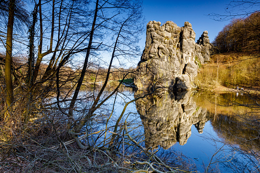 The Externsteine rock formation in the Teutoburg Forest in Germany