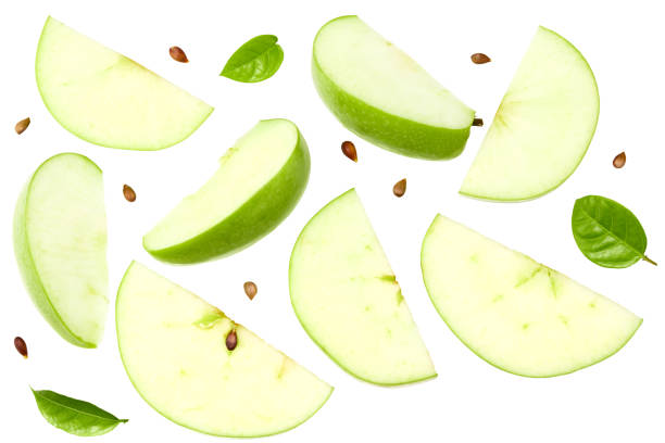 istock green apple with slices isolated on a white background. top view. clipping path 1316396876