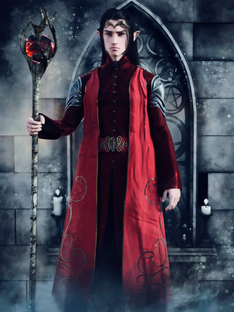 istock Fantasy elf sorcerer with a magic staff 1316397390