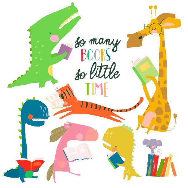 istock Set of cute Animals reading books on white Background 1316399774
