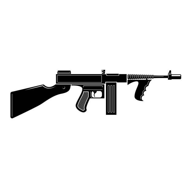 istock Illustration of thompson machine gun. Design element for label, sign, poster. Vector illustration 1316403413