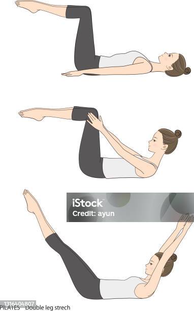 Pilates Pose Illustration Double Leg Stretch Stock Illustration