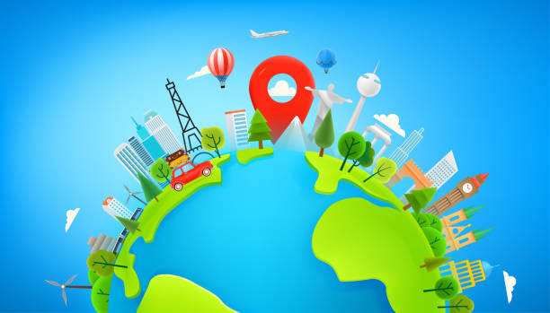 istock Travel concept with different vehicles. Car, balloon, airplane, train. Vector panorama 1316411619