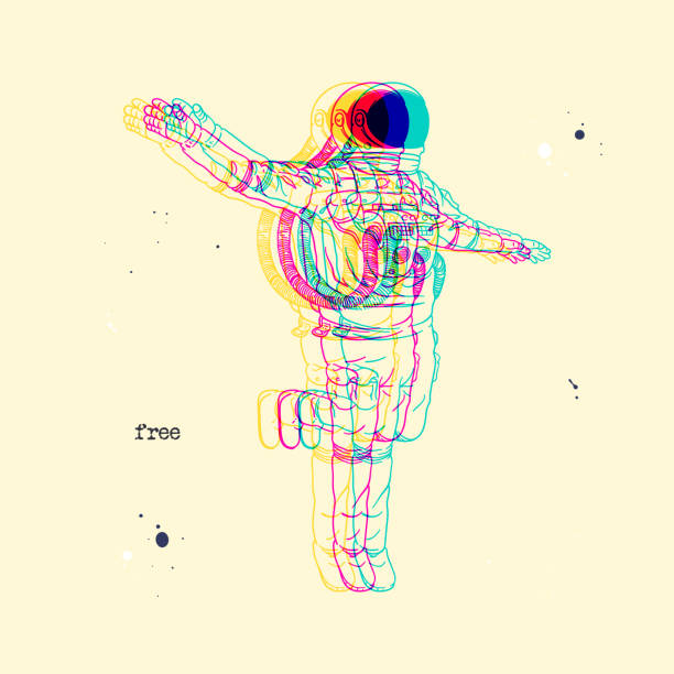 Lonely astronaut Glitch effect. Silhouette of cosmonaut in spacesuit astronaut designs stock illustrations