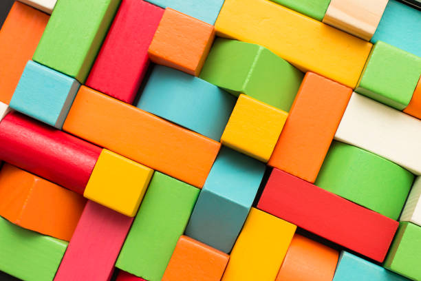 istock Wooden constructor set for children. Colorful blocks for playing. 1316414575