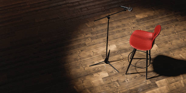 istock microphone and stool illuminated by a spotlight in a theater 1316416911