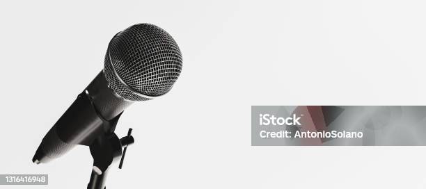 Microphone Isolated On White Background Stock Photo - Download Image Now - Microphone, White Background, Conference - Event