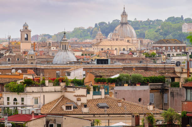 istock Panoramic view to Rome rooftops with catholic basilics and monuments, Italy 1316418155