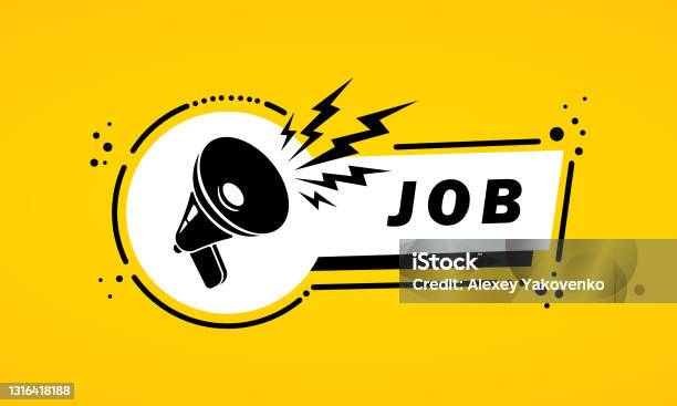 Megaphone With Job Speech Bubble Banner Slogan About Job Loudspeaker Label For Business Marketing And Advertising Vector On Isolated Background Eps 10 Stock Illustration - Download Image Now