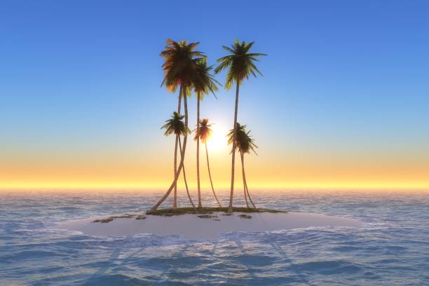 istock Desert island lost in ocean with blue sky 1316419521