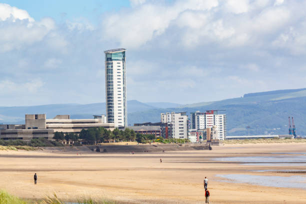 Panoramic view of Swansea Bay, city in South Wales