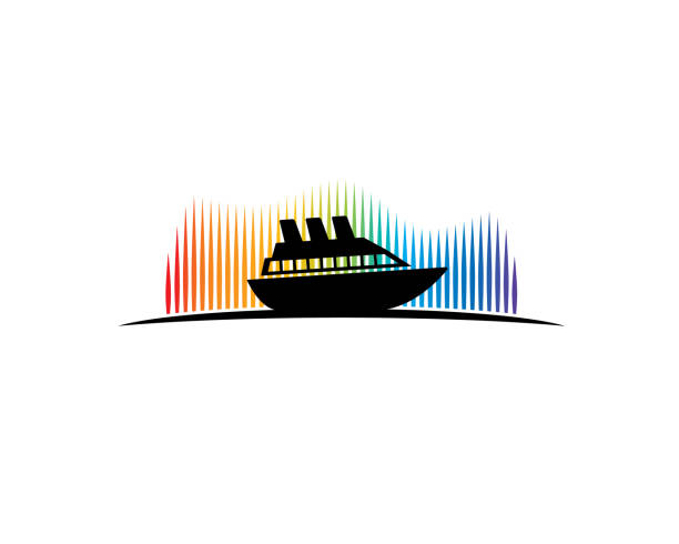 ilustrações de stock, clip art, desenhos animados e ícones de yacht boat cruising ocean with aurora borealis as the background - australis