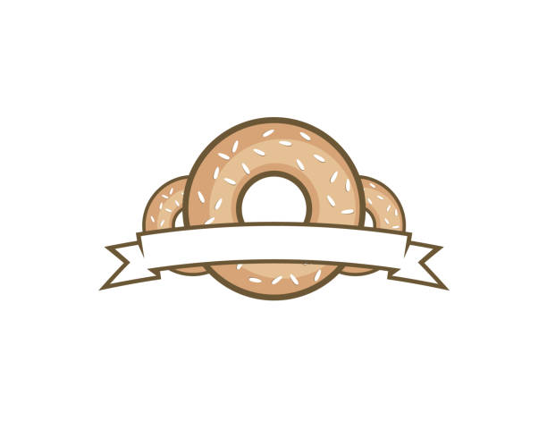 illustrations, cliparts, dessins animés et icônes de 3 trois pain de bagel avec le ruban blanc comme logo rétro d’emblème de cru - bagel coffee morning breakfast