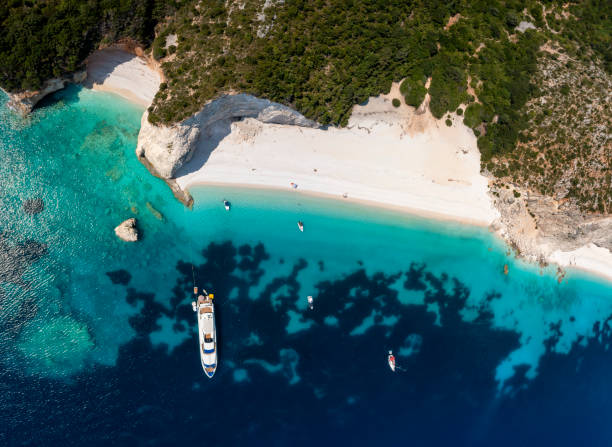 istock Aerial top down view to the beautiful and secluded Fteri beach 1316420769
