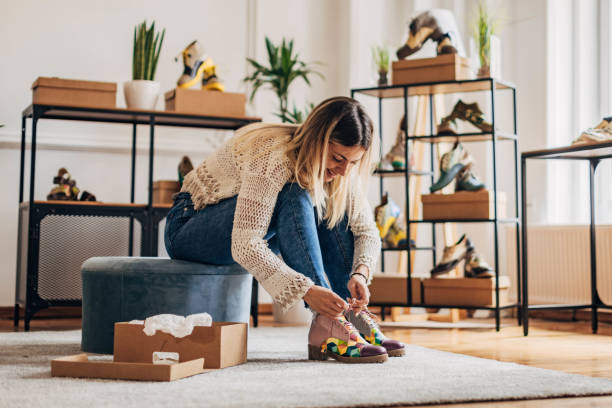 istock Woman trying on shoes 1316421971
