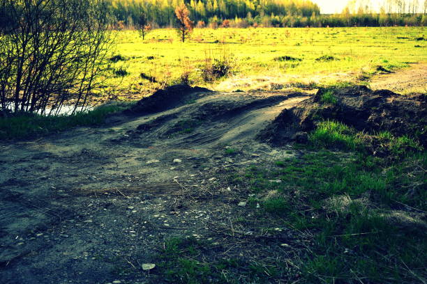 dirt road on the field in spring