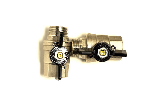 istock Plumbing gate ball valves isolated on white background. Top view. 1316423087