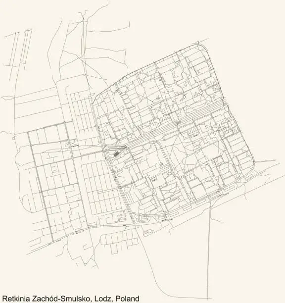 Vector illustration of Street roads map of the Retkinia Zachód-Smulsko district of Lodz, Poland