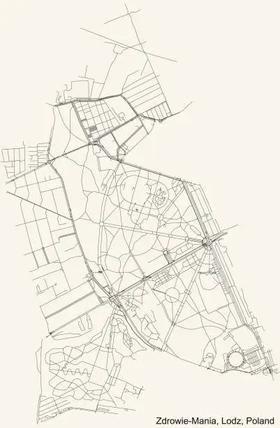 Vector illustration of Street roads map of the Zdrowie-Mania district of Lodz, Poland