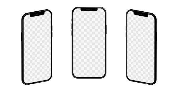 illustrations, cliparts, dessins animés et icônes de maquette réaliste de l’iphone 12, tourné en projection 3d avec un écran blanc. maquette de téléphone vectoriel sur fond isolé pour votre conception. eps d’illustration d’actions 10 - mockup iphone