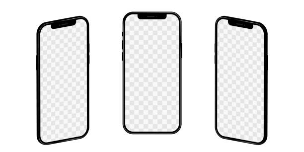 iphone 12のリアルなモックアップは、空白の画面で3d投影で回転。あなたのデザインのための分離された背景にベクトル電話モックアップ。ストックイラスト eps 10 - blank frame illustrations点のイラスト素材／クリップアート素材／マンガ素材／アイコン素材