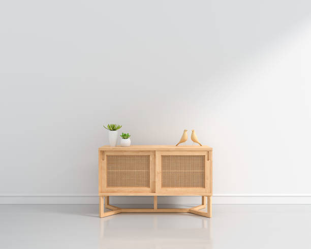istock Wood sideboard in white living room with copy space, 3D rendering 1316428384