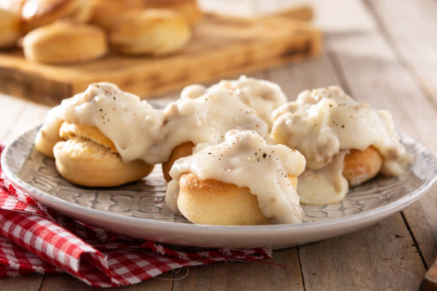 istock Traditional American biscuits and gravy for breakfast 1316429150