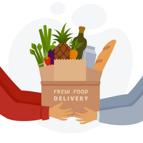 ilustrações de stock, clip art, desenhos animados e ícones de fresh food delivery. - supermarket worker