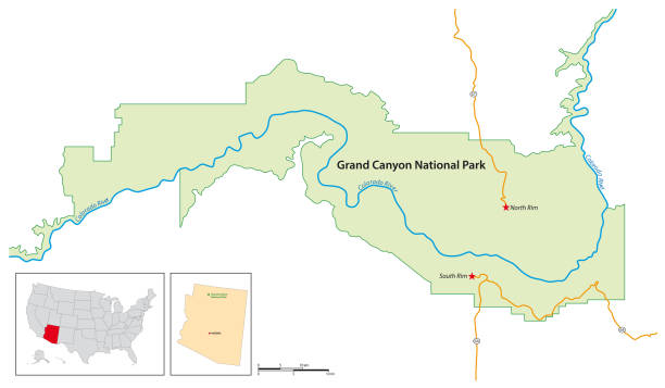 einfache übersichtskarte von grand canyon nationalpark, arizona, usa - grand canyon stock-grafiken, -clipart, -cartoons und -symbole