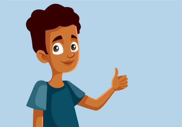 afrykański nastolatek chłopiec trzyma kciuki w górę doing ok znak - endorsement appreciate validate thumbs up stock illustrations
