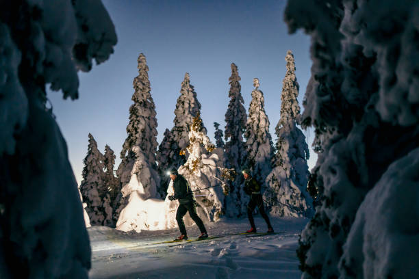 istock Two men skiing on snow in forest 1316441938