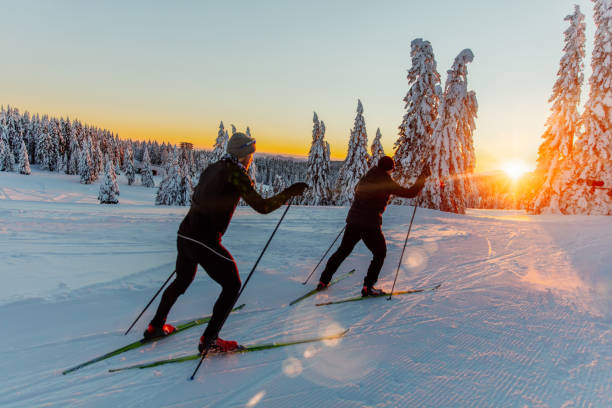 istock Rear view of men skiing on mountain slope 1316441979