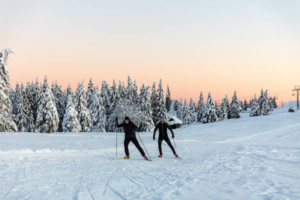 istock Men skiing in snow against forest 1316442085