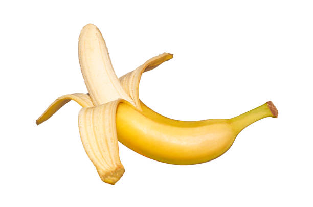 istock Peeled open banana isolated on white background. 1316447647