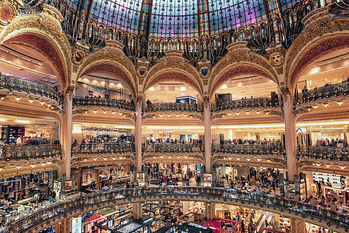 September 2018 - Boulevard Haussmann, Paris, France  - Galeries Lafayette shopping mall in Paris
