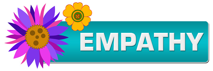 Empathy text written over turquoise floral background.