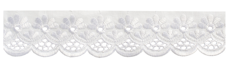 White cotton embroidered lace isolated on white background
