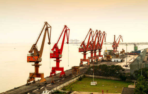 Large cranes in the harbor and seaside